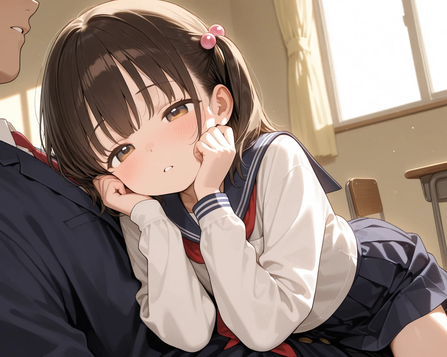 finest, masterpiece, High resolution, A pretty 20-year-old girl and a man with an erect penis、sailor suit、random hairstyles、A woman touches a penis for the first time、small breasts(:2.0)、Woman gives handjob to penis、Having sex with a woman's hand、Embarrassed and crying expression、dynamic angle、A room filled with cute little things、heavy breathing、sweaty bangs、A realistic penis for the viewer、Viewers ejaculate large amounts of semen onto women's faces、The woman's face is covered in semen、