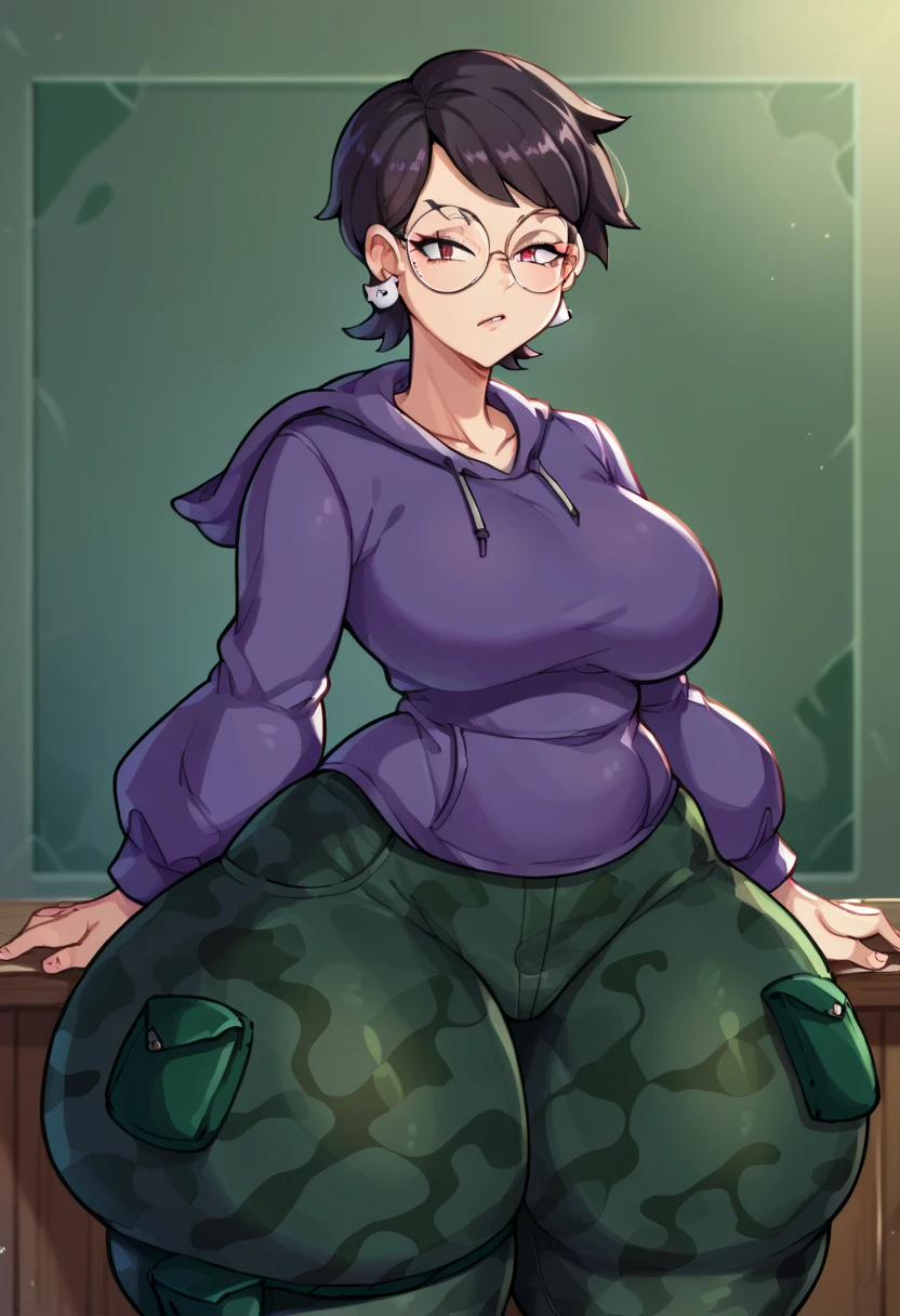 ((((kipteitei art)))), ((highres)),Masterpiece, high quality, best quality, beautiful, perfect lighting, detailed face, ultra cute face, ((1girl)), ((solo), black hair, bob cut, bangs, ((fluffy hair)), brown eyes, nervous look, shy, weight conscience blush, ((school uniform)), ((black Blaser sweater)), (tight clothes)), ((undersized skirt)), school bag on shoulder, thigh highs, green skirt, outside, walking though suburb, ((big breasts)), perky breasts, ((wide hips)), (((thick thighs))), tummy bulge, ((10 year old girl)), (perfect hands) ((sexy))