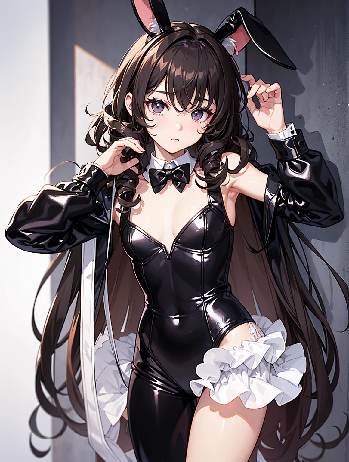 1girl, solo, <lora:shSparkle-000010:0.7>, shsparkle, fox mask, long hair, twintails, fishnets, fishnet pantyhose, rabbit ears, rabbit tail, playboy bunny, looking at the viewer, open mouth smiling