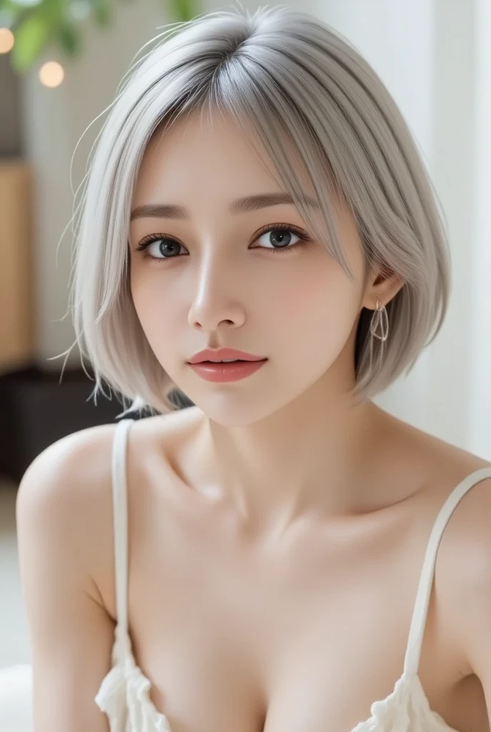 (Very big round breasts:1.5), (whole body:1.3), (Copper-white hair:1.3), Very delicate and beautiful, masterpiece, Highest quality, Ultra-high resolution, 16K, Realistic, Super detailed, Highly detailed CG 8K wallpaper, Beautiful lighting, Perfect Lightning, Realistic Shadows, Anatomically correct, Fine, shiny skin, Perfect figure, Latin, Late 20s, The body is slim, Slim abdomen, Small Head, Handsome detailed woman, Highly detailed eyes and face, Realistic Face Proportions, Stunning eye for detail, Realistic little beautiful face, Realistic small beautiful eyes, double eyelid, compensate, Tearful mole, Mole on chest, Earrings, Short Wavy Hair, At the bed,(((Completely naked))),(((nsfw)))