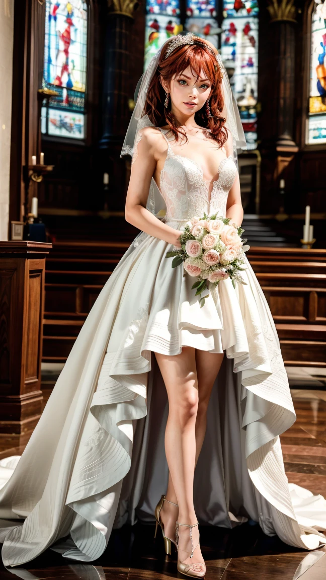 Gorgeous model wearing expensive dress at wedding