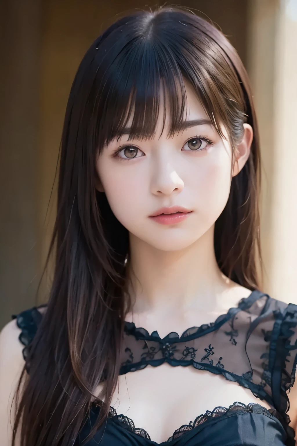Realistic styles, right down to realistic gothic digital art, Woman&#39;s face, dark hair and eyebrows, straight expression, Smile at your mouth 、SOFT SKIN, bright background, Contrast of Light and Shadow, precise digital painting, Masterpieces, 8k Real, texture like the picture, emotional atmosphere, Professional, vivid colors, bokeh、gaze that seems to be sucked in、I'm appealing for something、asking for help、Tears go down one cheek、With bangs、sex、light makeup、the most beautiful woman in the world,Japanese people with dark eyes,long curled gray hair、Hair that gets wet in the rain 、Half face on screen、face up、より大きくface up、looking down