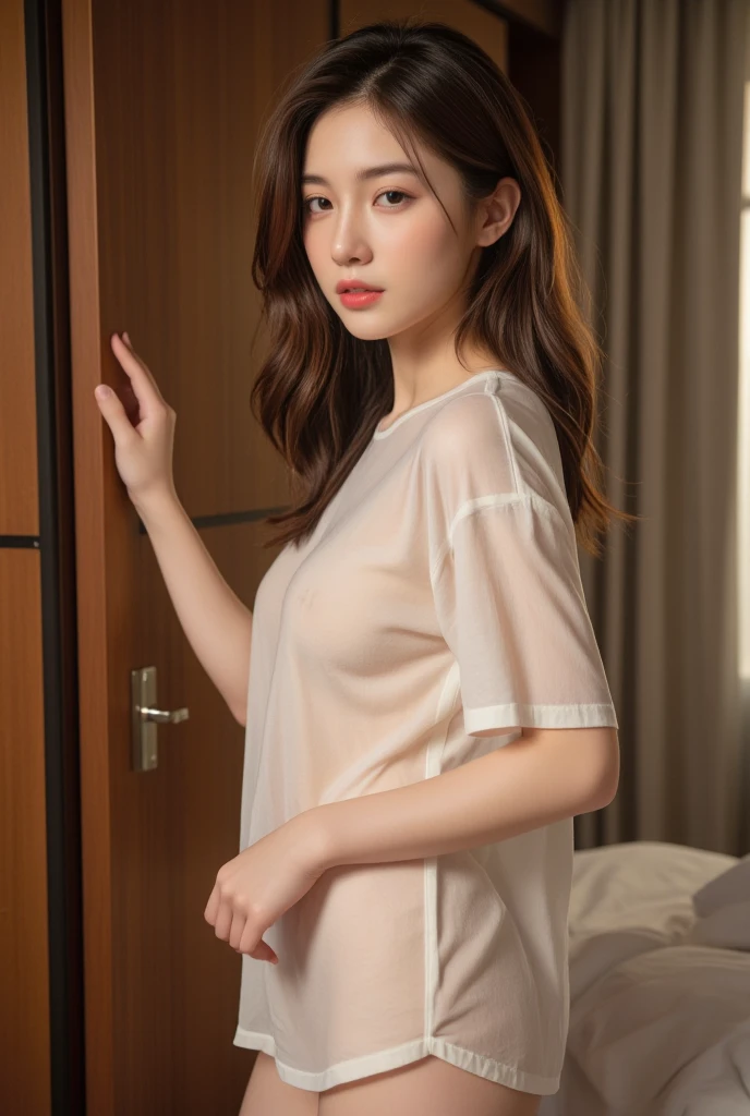 Serene face of a modern stoic woman: A woman in simple and modern clothes, with an expression of calm and determination,