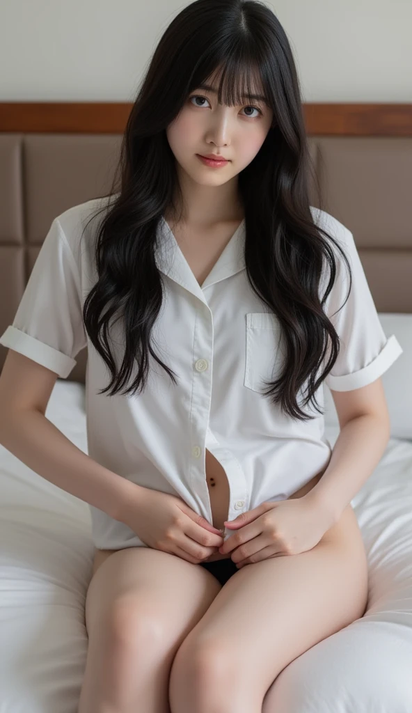 Red-haired girl wearing a white shirt and white panties boils water in the kitchen.,realistically,realistic