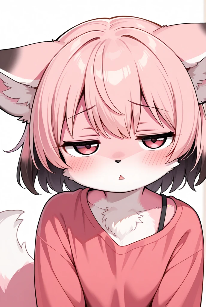 a girl with pink hair and green eyes wearing a black outfit and a hat with a cat ears on her head, (1girl:0.998), (animal ears:0.841), (blurry:0.537), (blush:0.912), (cat ears:0.843), (crying:0.989), (crying with eyes open:0.961), (green eyes:0.920), (looking at viewer:0.616), (open mouth:0.904), (pink hair:0.989), (school uniform:0.593), (shirt:0.568), (solo:0.981), (tearing up:0.840), (tears:1.000), (white shirt:0.705)