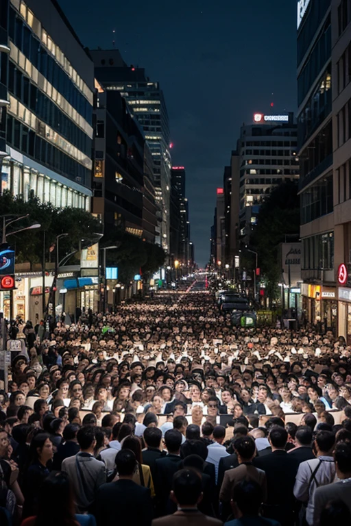 A big crowd of people looking here in the middle of a big modern city