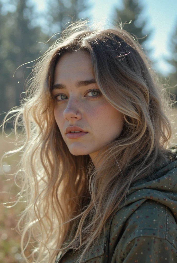 headshot of S401_DashaMarinina,a gorgeous woman,in a (forest:1.1),wearing a (plaid-sweater:1.1),(4k, RAW photo, best quality, 50mm, depth of field, ultra high res:1.1),(intricate, photorealistic, cinematic-shot, masterpiece, ultra-detailed:1.1),
