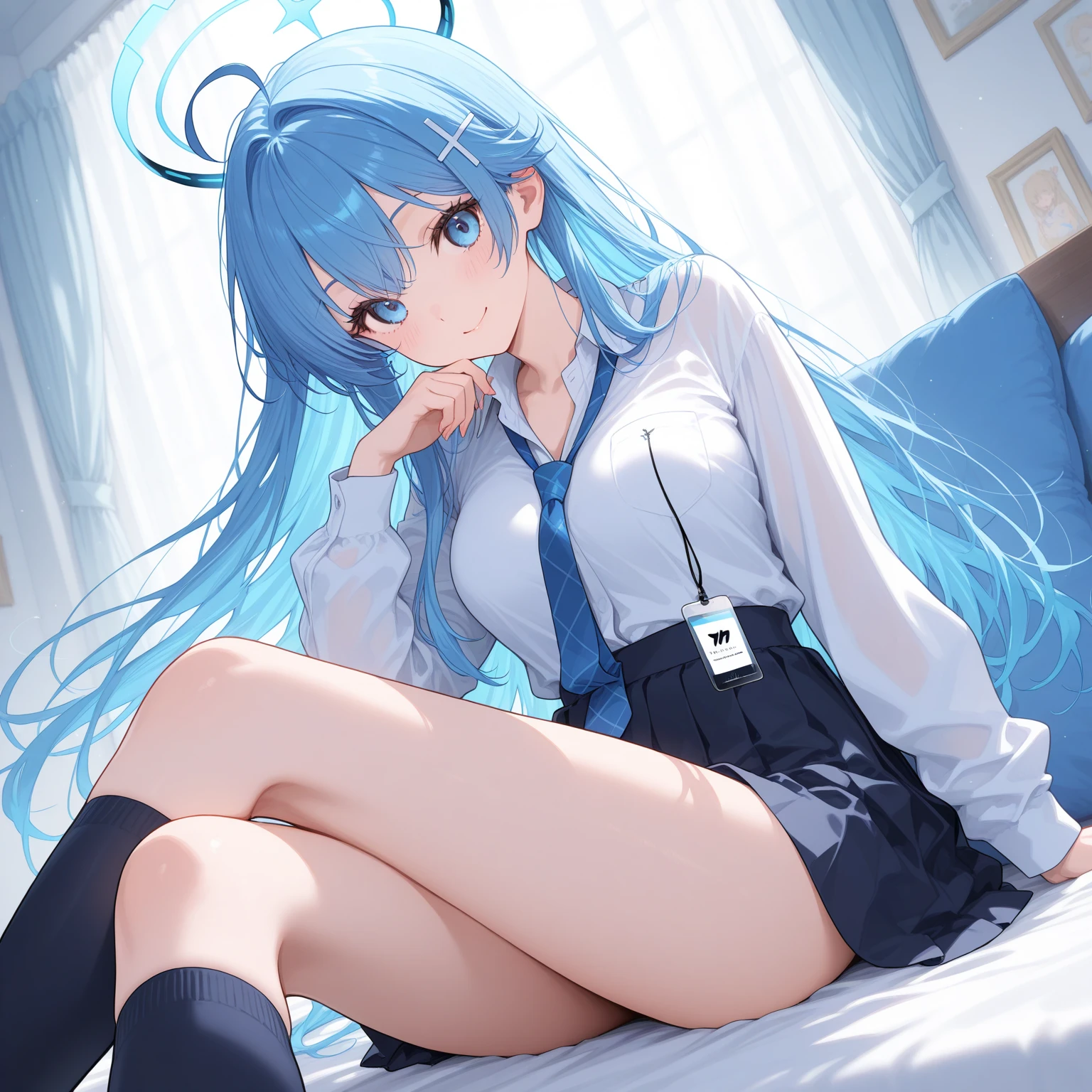 Sick high school girl in sailor suit in miniskirt in infirmary until midnight、a moon、stele