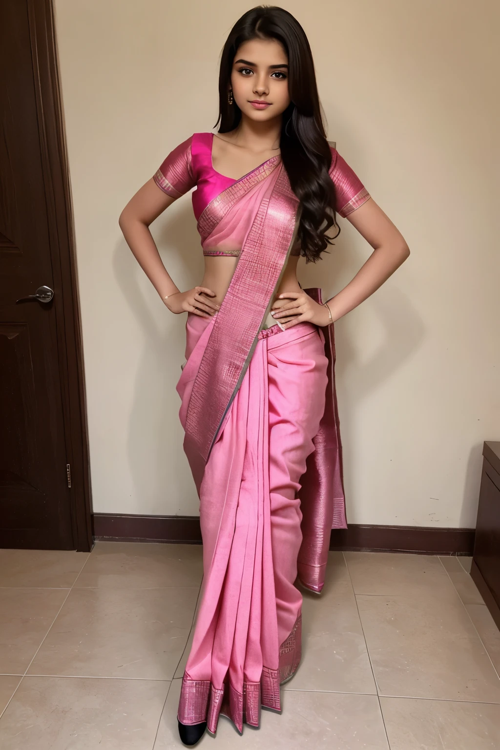 Girl in saree pink blue combination