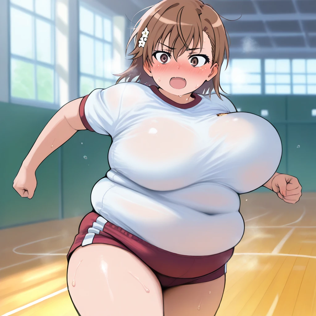 masterpiece, best quality, highly detailed, obese 1girl, obese kotori \(blue archive\), pigtails, cheerleader, outside, grass, sunny, clouds