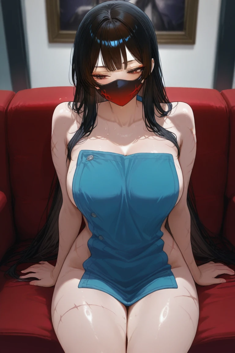 nsfw:1.2,Highest quality、In 8K、masterpiece、Hmph、Ultra-high resolution、RAW Photos、(Realistic:1.3)、Natural soft light、(Written boundary depth)、thin、(whole body:1.2)、From behind、Detailed face and eyes、Realistic、Sharp pupils、Inside the warehouse、Young Face、High school girls、Beautiful 17 year old girl、Glowing Skin、(long hair:1.2)、Beautiful black hair、Red Eye、(blush:0.7)、((Embarrassed face:1.2,blush:1.8))、Sweat、(She is wearing a see-through satin white silk chemise.:1.5)、(Thighs Thighs Thighs Thighs:0.8)、(Huge breasts:1.5、Erect nipples)、(Small Nose、Small Nose)、Attractive waist、(Overflowing sexual fluid:1.5)、((Being blindfolded:1.4))、Saliva:1.1、camel toe:1.2