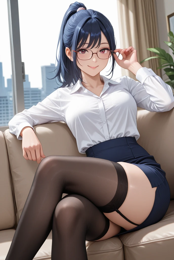 ((1girl, solo)), beautiful body, (perfect anatomy, perfect body, perfect hands, perfect legs), natural proportions, sexy body, large breasts, ((full body, full body front)) BREAK
((extremely detailed face)), (beautiful detailed eyes:1.6), (realistic pupils, realistic iris:1), expressive eyes, looking at viewer, (clear eyes:1.3), (hyperrealistic:1.2), (detailed skin texture:1.2), smooth skin, (black hair:1.3), ((blue eyes)), multicolored hair, two-tone hair, streaked hair, gradient hair, long hair, very long hair, high ponytail, bangs, parted bangs, sidelocks, tassel earrings, hair ornament, hair stick, glasses, semi-rimless eyewear, red-framed eyewear, ((mature female)), ((little smile)), (detailed lips:1.2), (attractive lips:1.1), (glossy lips:1.1), (parted lips), perfect face, perfect eyes BREAK
(masterpiece:1.5), anime-style, top quality, best quality, (beautiful and aesthetic:1.2), (ultra detail:1.5), Ultra-detailed depiction, Ultra-precise depiction, extremely detailed 8k illustration, high resolution, (highly detailed shading:1.2), (realistic lighting:1.4), perfect lighting, vibrant colors, dynamic tones, striking hues, 8k, absurd resolution, perfect shadows, hdr, UHD, ambient lighting, realistic, ultra-realistic, photo realistic, highly detailed, rich detail, luminous colors, fine texture, intricate design, professional illustration, (soft light:1.2), (illustration:0.7)