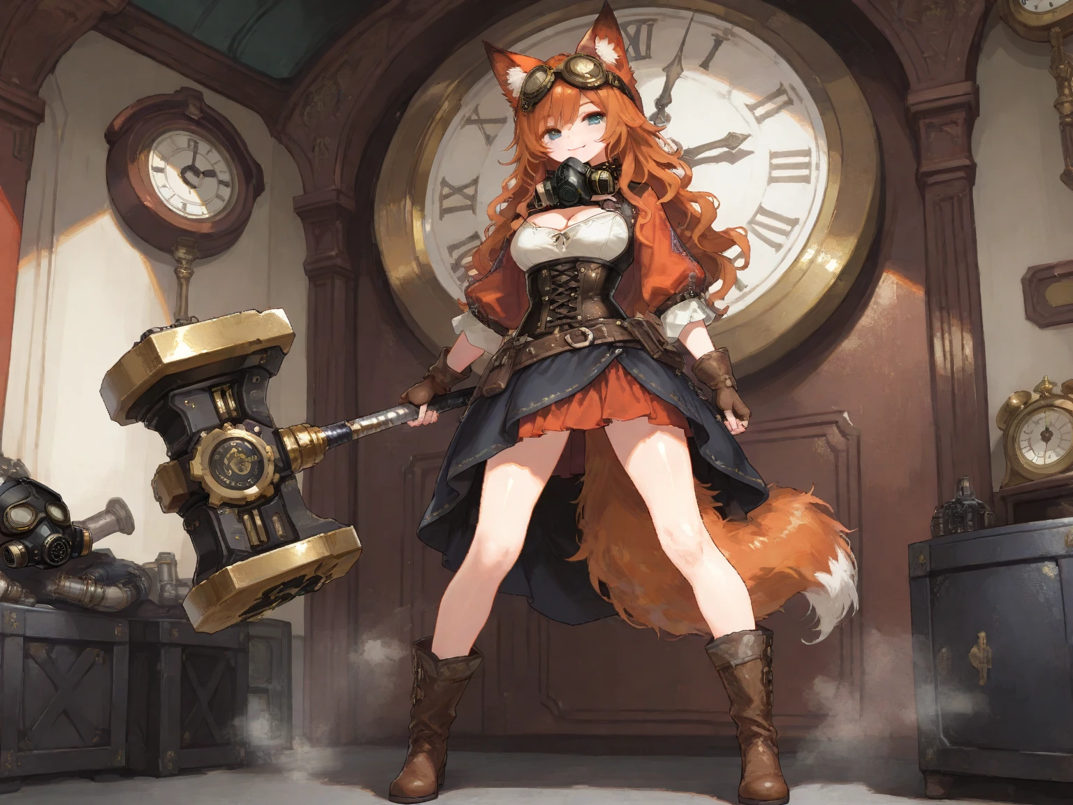 quadratic element，whaite hair，Lori huge breasts cleavage，Big chest，prette，long  skirt