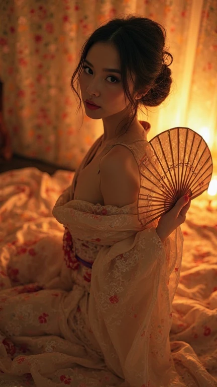 GEISHA- SEXY- KIMONO LIFTED- UPPER BODY- THICK THIGHS- TEMPLE- MEDIEVAL- SWORDS- WARRIOR- SEXY FACE- DETAILED HD- LOW FRAME - BEAUTIFUL- GARTER BELT- DETAILED CORSET- REAR- LOW ANGLE- SUNSET IN THE BACKGROUND- LIGHT TAN MARK