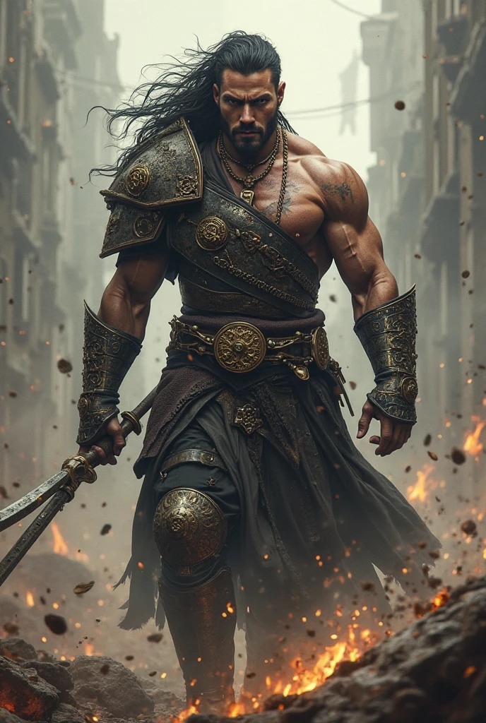 muscular hot man, No armor, two swords