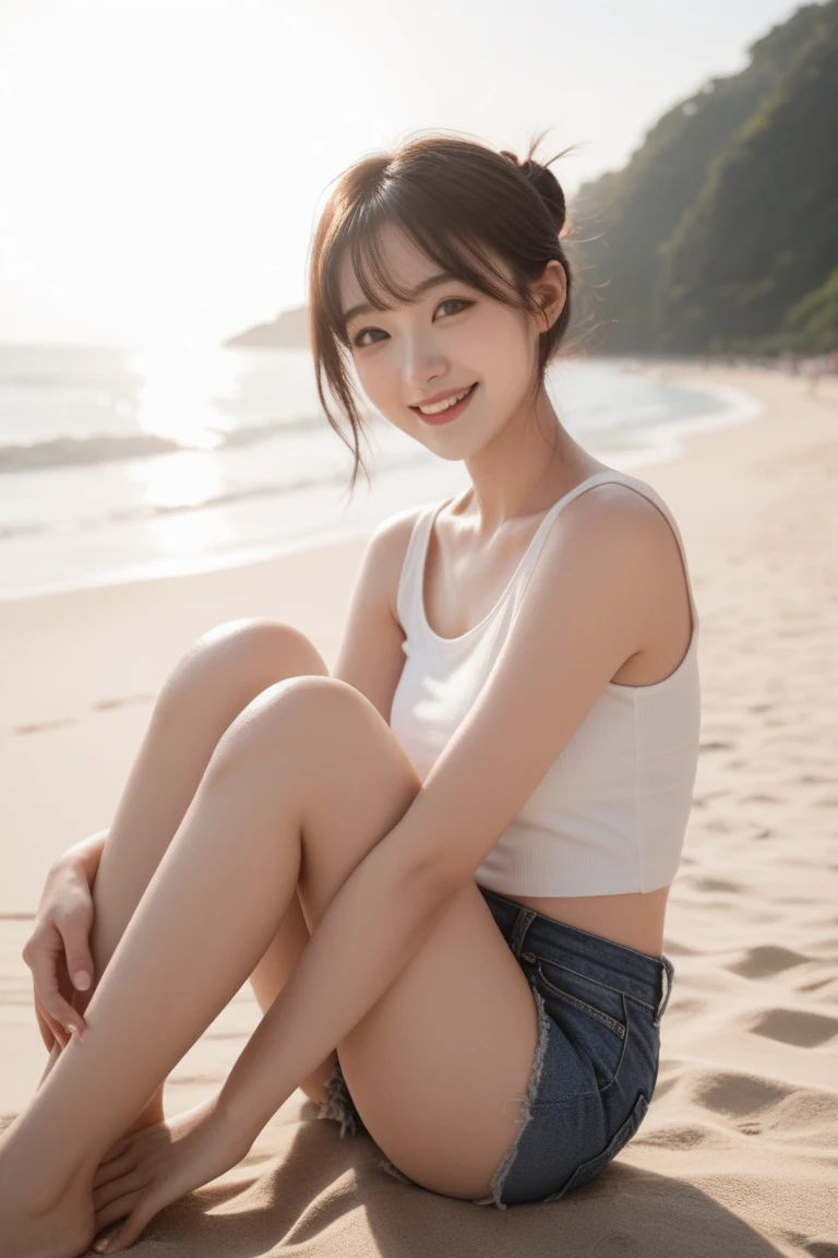 ((Full Body Esbione))、((、(huge boobs,cleavage. petticoat, bra))、((1In person))、((keep a certain distance、50mmRenrush photography with a sunset sky in the background))、((From Side)),((Perfect girl body))、((lofty nose))、((Delicate body)),((Perfect limbs))、((anatomically correct body form))、((Kneel on the sandy beach)), ((flawless、clean、masterpiece、Professional artwork、famousartwork))、((Perfect girl body))、((report))、((preteen)), Beautiful Girl, ((White short tank top))、((Cream mini skirt)), ((pump pull body)),((Cute face))、 Very light skin ,Semi-long hair, Wavy Hair , Brown hair,japanes、 In the park in the evening, Photorealistic, direct lighting, Volumetric Lights, ultra-detailliert, Best Quality, Ultra-high resolution, nffsw, 8K Mastepiece, Best Quality, ((10 year old、teens girl)),((big eye))、、Raw photo, absurderes, ((With smiling eyes、ssmile)), ((Opening Mouth)),((Loli face:1.9))、((Young Face)),1个Giant Breast Girl,Beautiful eye and face details,tmasterpiece,Best quality at best,,The chest more exposed