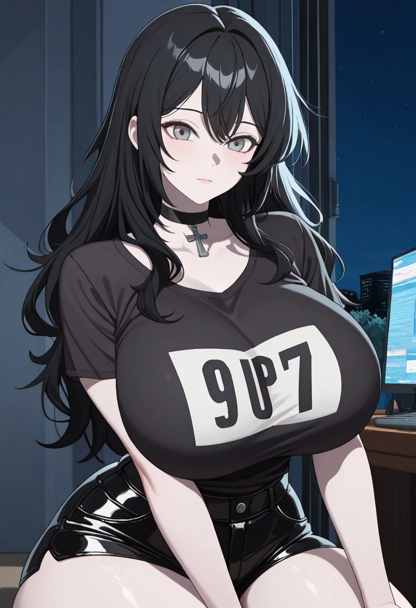 ((highest quality、8k、masterpiece:1.3))、Beautiful woman with perfect figure:1.4、Layered Haircut、Huge breasts、I wore a cyber print jacket over a white V-neck T-shirt.、time square、new york、Highly detailed face and skin texture、Detailed eyes、double eyelid