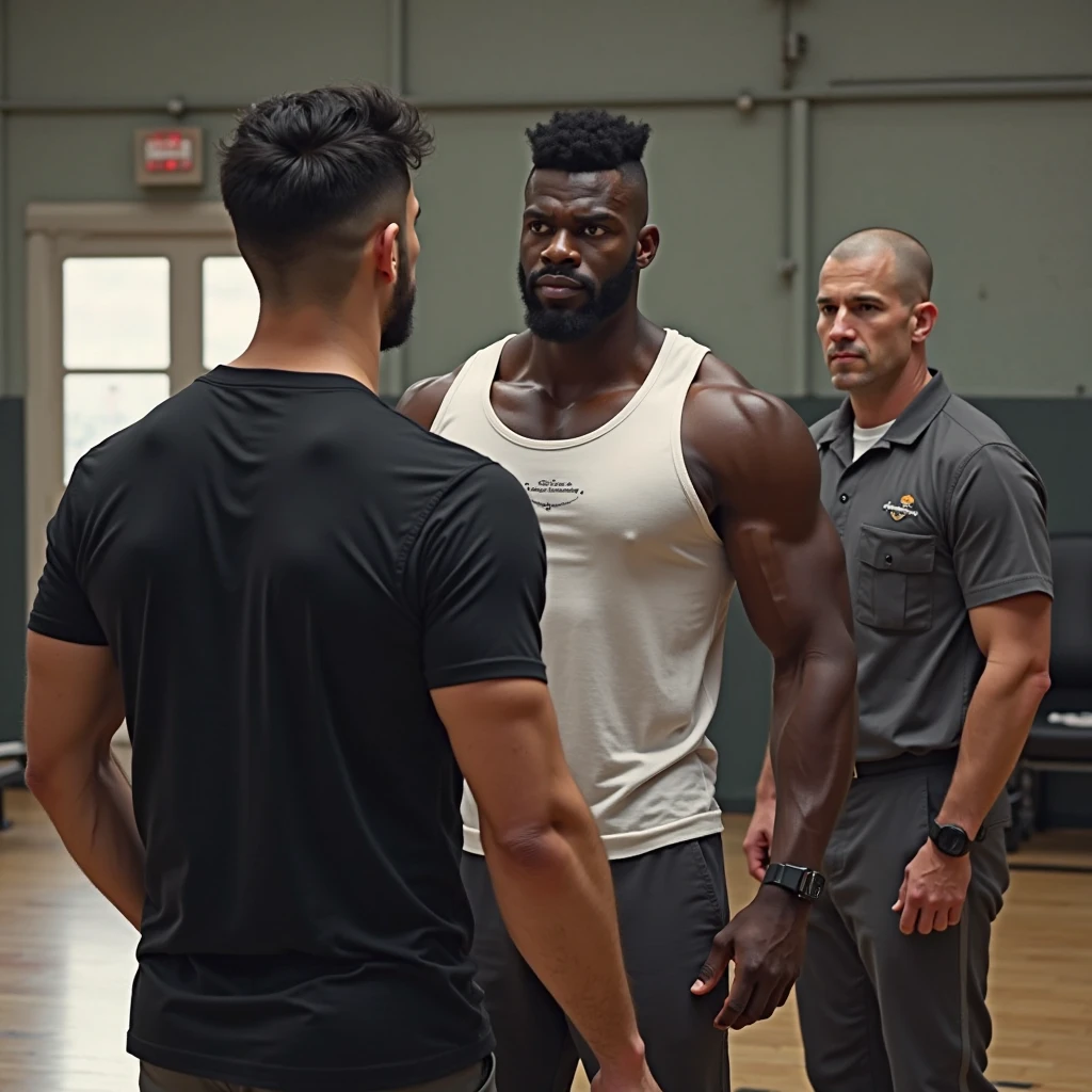 40 year old black dad with big strong muscles with a big dick wearing training clothes