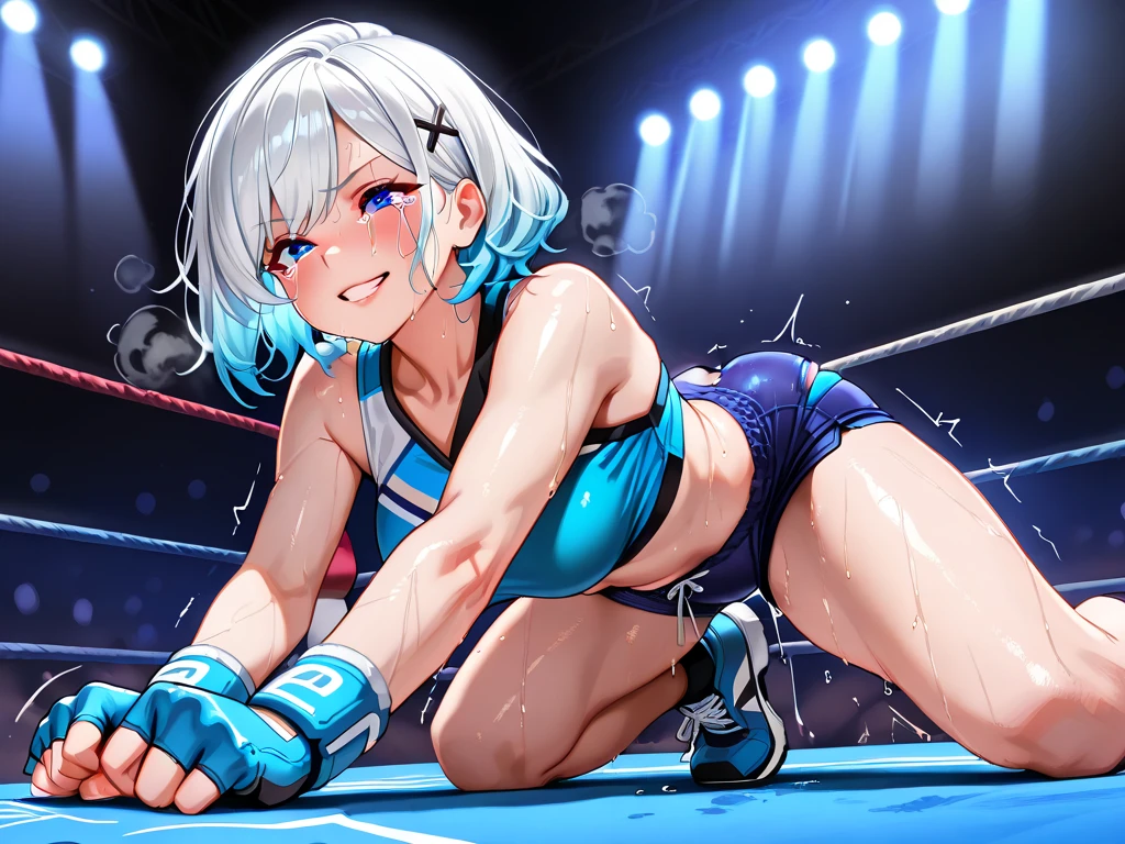 ((((1woman,tall stature)))and(((1shota boy,short stature)))),(height difference),((((hetero)))),(((boxing ring))),(((1woman,(((((tall stature,curvy)))),long hair, white hair,white eyes,large breasts,pale skin,shiny skin,ahegao,fucked silly,trembling,erectile nipples,((wearing wedding dress)), (((wearing kneehighs))),((vaginal,sex)),(missionary,lying on back),from above floor,clothed sex,intercourse with a shota boy,(excessive cum),cum in pussy,cum on breasts,cum on body,cum on clothes,facial,bukkake,cum in mouth,cum on hair,(((1shota boy,((short stature))),penis,dark-skinned shota boy,interracial,Boxing Gloves,(((masterpiece))), (((best quality))), ((ultra-detailed)), (illustration), ((an extremely delicate and beautiful)), (detailed background),
