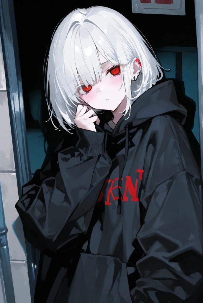 Kaneki Female Vtuber Edition, Sexy, G cup, Street Fashion,tattoo,Tribal tattoo,punching, SFW, kk, best quality, detail, masterpiece, Kaneki Ken, abstract, whole body, Female focus, Red eyes, alone, mask, Black nails, Bangs, look at the audience, hood, short hair, black background, Raise your hand, hooded Up, nail polish , Face mask, teeth, white hair, 黑色mask, luxurious, 8K, detail, Ray tracing, depth of field, movie lighting, Blood,