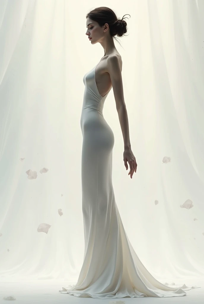 gigantic voluptuous old, 18 years, thin waist,( whole body), toned, a person in a fine white lace robe, arte cyberpunk by Russell Dongjun Lu, trend on CGsociety, Light rays, rays of god, muscular, realist, old, sexy legs, black high heel shoes