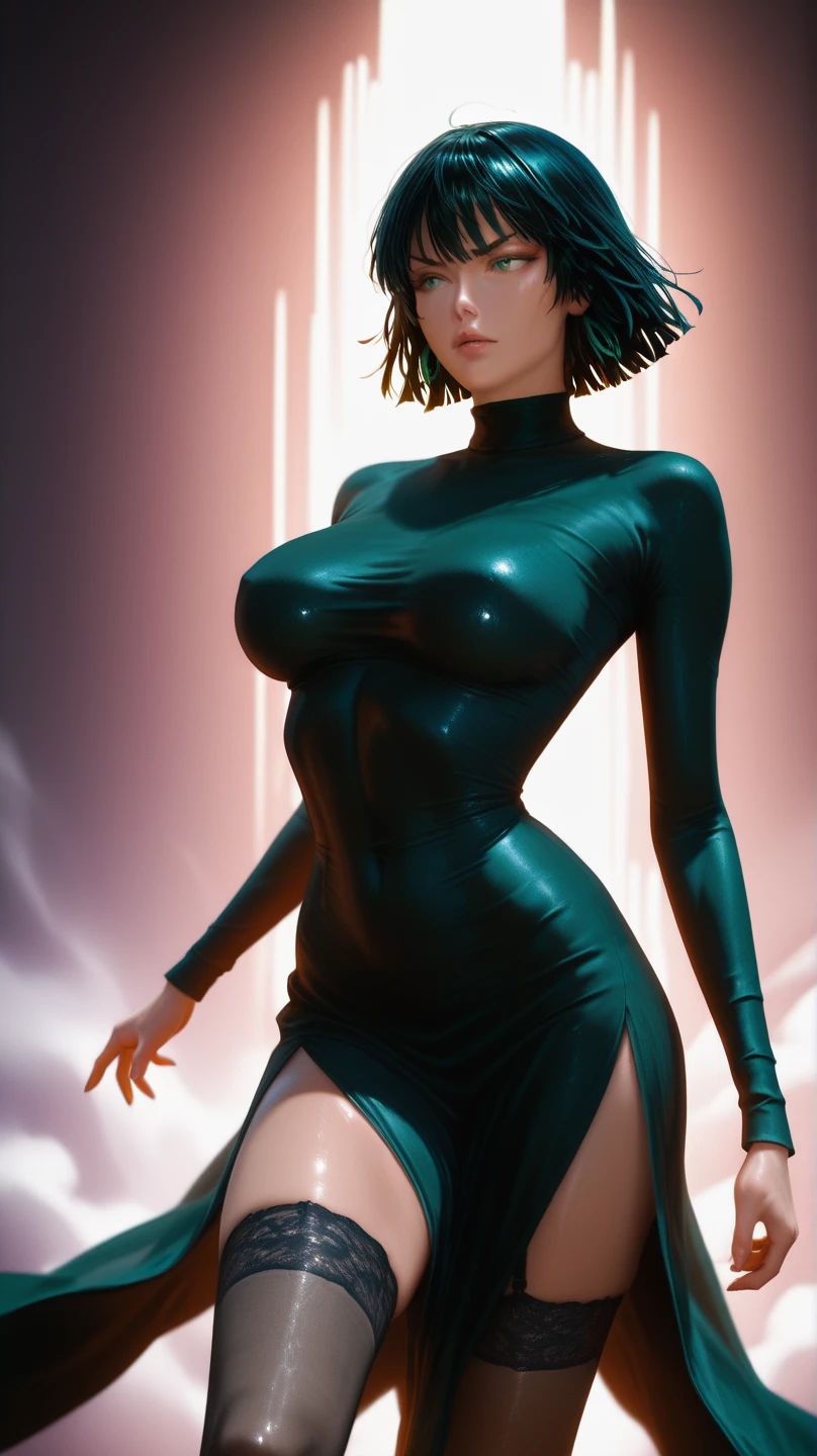 Full body shot of a real life tatsumaki from one punch man, solo, flying in the sky, black and blue slit skirt, scene in green field, with green curly hair. Perfect body composition, perfect art work drawn by AI, responsible for the layout. Real person sexy blue eyes, real face, pretty darn cute, nagito komaeda, style 3D anime style 8k, demon slayer fan art, epic anime style, stylized anime, anime style digital art, digital art from danganronpa, realistic art style. highest image quality, most detailed, high octane, detailed everything 3D quality 8k