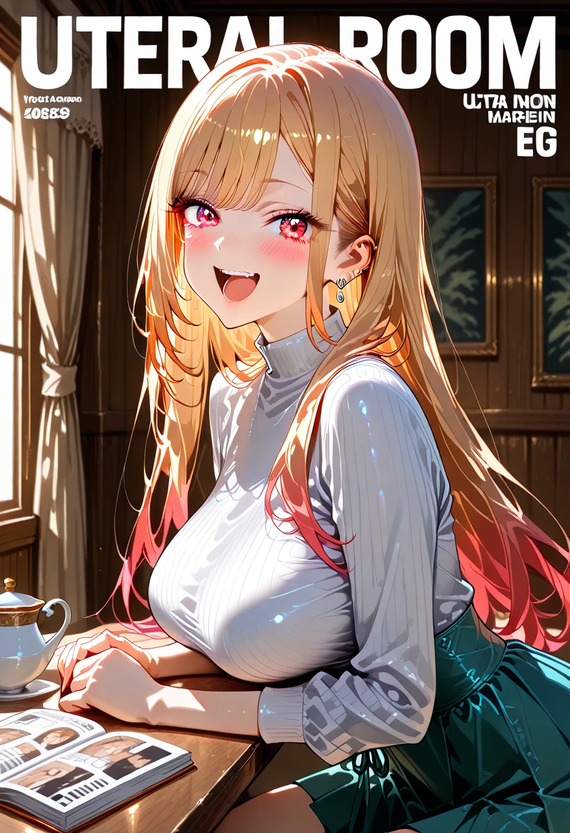 blush, glowing aura, natural light, masterpiece,  glossy skin, juicy lips , ,sexy, hot, ,  evil,juicy lips, bimbo, hour glass, blonde hair,  wide eyes, green eyes, massive boobs, dark lighting, long hair, pink bow, platform shoes, bow in hair, golden round glasses, sandy blonde hair, bimbo, cute, evil smile, no hair on forehead, no fringe, juicy lips,  red shirt, fast food worker, name tag, hat, scarf tie, yellow scarf tie, holding food and drink, holding tray of food, black striped jeans, ((down turned eyes)), ((peach lips))