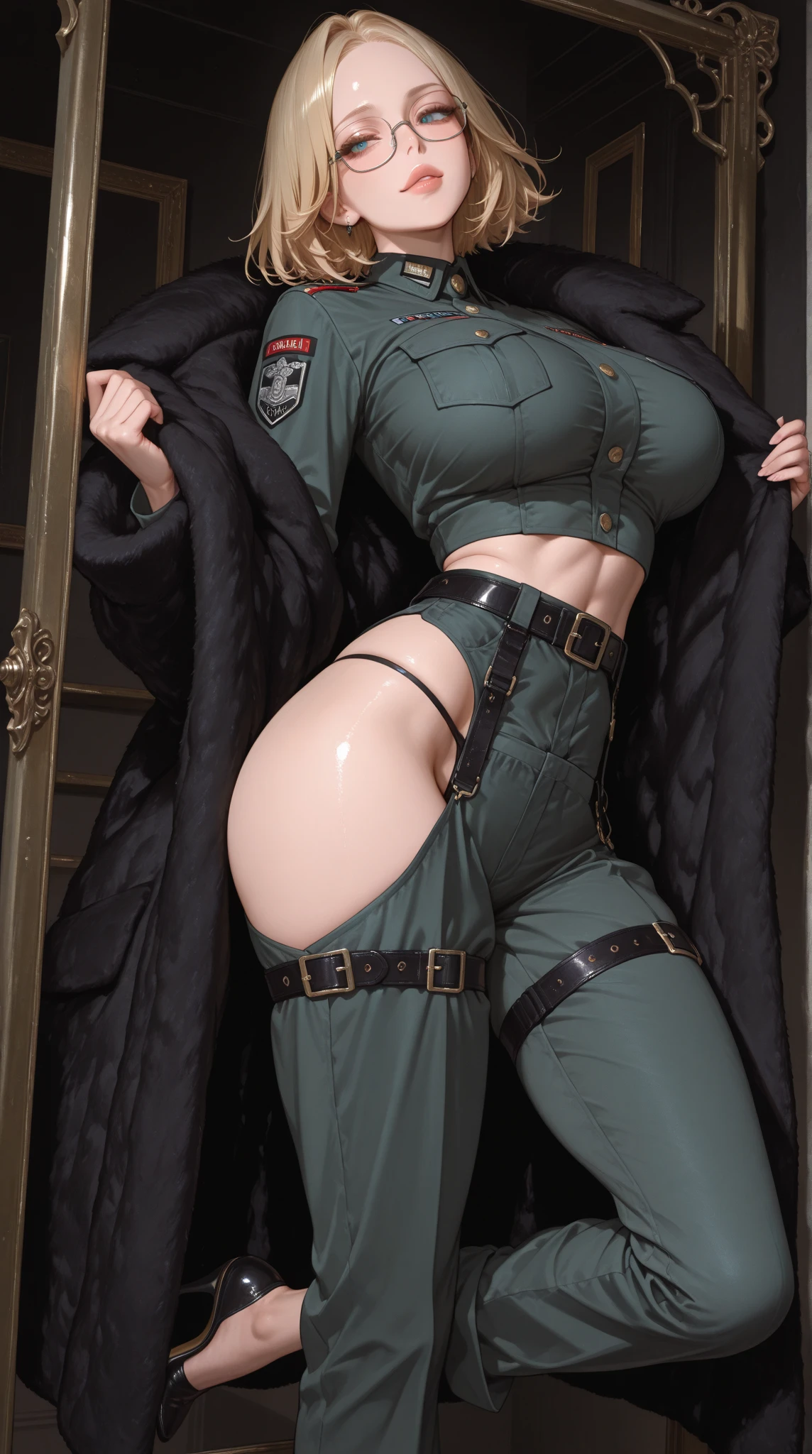 elsa of arendelle, full body, bikini, front-tie top, suspenders, thigh holster, torn pantyhose, bedroom, (big breasts:1.5), (masterpiece:1.2),( high quality:1.1),(best quality), (ultra detailed), (8k, 4k, intricate), light particles, lighting, (highly detailed: 1.2), full body, (bed room)