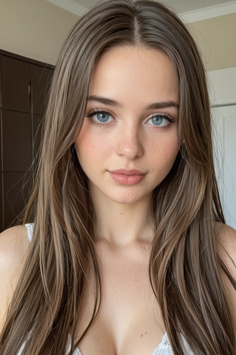 mulher arafada com cabelos longos e blusa preta posando para uma foto, julia sarda, angela sarafyan, franja de cortina, 2 modelo feminino de 4 anos, big eyes and long flowing hair, cabelos castanhos e olhos grandes, Kailee Mandel, Anna Nikonova aka Newmilky, sem maquiagem, Retrato de Sophie Mudd, angelina stroganova