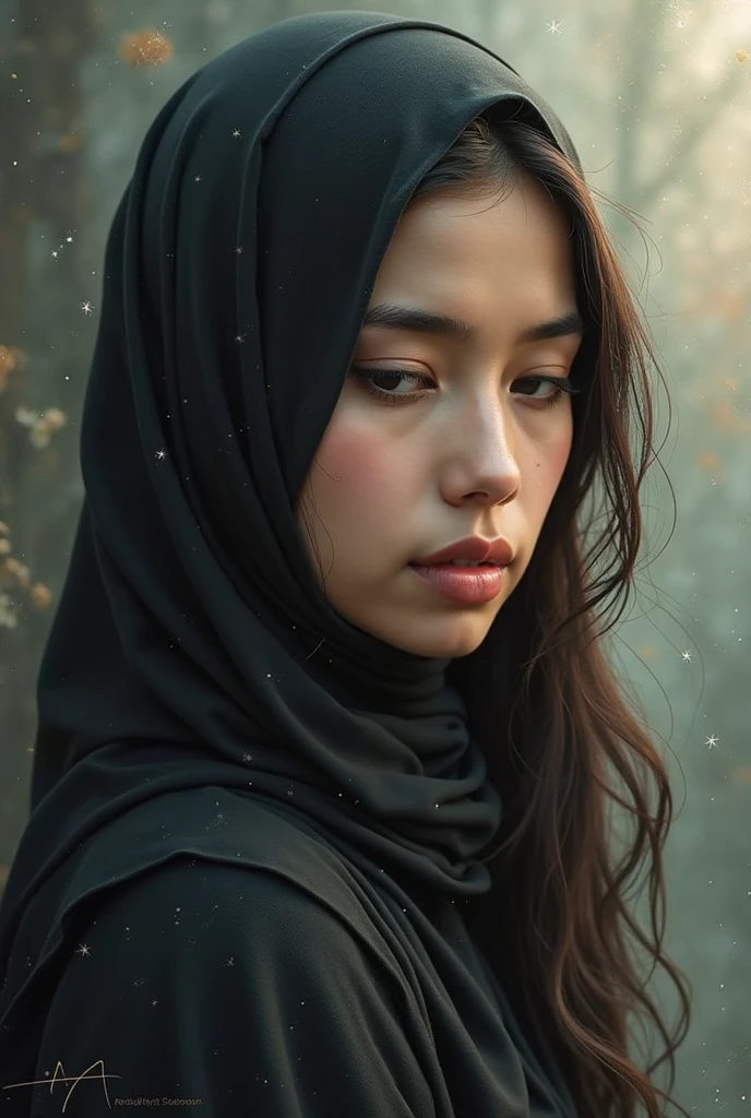 1 malay girl , modern plain hijab,  shy, medium portrait shot , watery  eyes ,droopy eyes, watery, lip glossy, sad face, ((big breast)), wear java wedding woman in kebaya , (big breast) , flower garden background, bokeh background, proportional body,