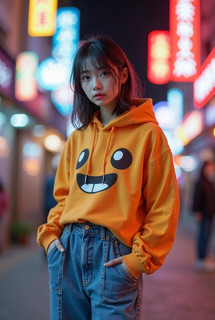 Best-quality, Masterpiece, Ultra-High-Resolution, (Photorealistic:1.4), Raw-Photo, Extremely-Details, Perfect-Anatomy, Ultra-Detailed,
1girl, 16-years-old, the most famous Japanese idol, laughing out loud, in Tokyo's main street at midnight, completely drunk,
wearing luxurious hoodie with cool design,
extremely cute face llike a most popular Japanese actress, extremely beautiful big black solid circle eyes, extremely beautiful lips, extremely beautiful realistic skins,
detailed luxurious hoodie with cool design, detailed Tokyo's main street at midnight, detailed situation of completely drunk