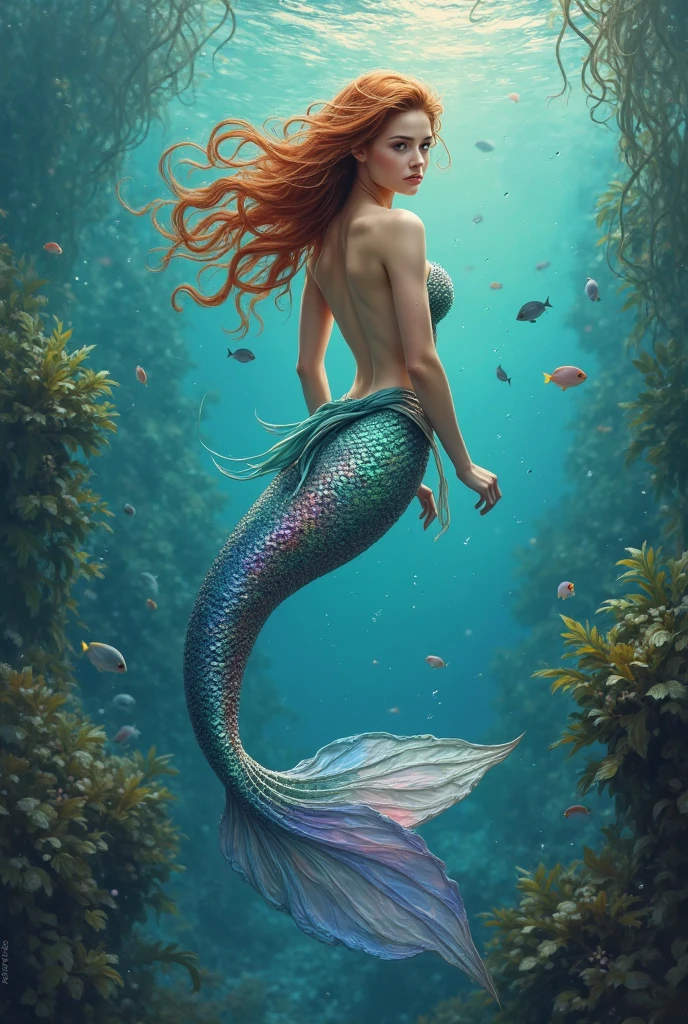 high-quality, high resolution, pastel art ,posterlized, (mermaid:1.2), diving, beneath the sea , coral, undersea, wave,  sunbeam, swimsuit, braided hair, cute,pretty,  very  beautiful lady ,24yo,  perfect anatomy,backshot, detailed face, detailed eyes,detailed nose, smooth shiny white skin, bubbles, (colorful fish:1.2),pearl,  <lora:Mermaid:0.7>