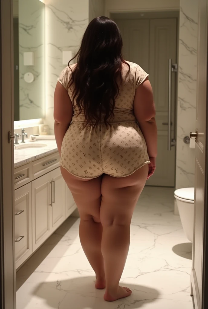 A thick butt naked women in the living room,back view,in a show
