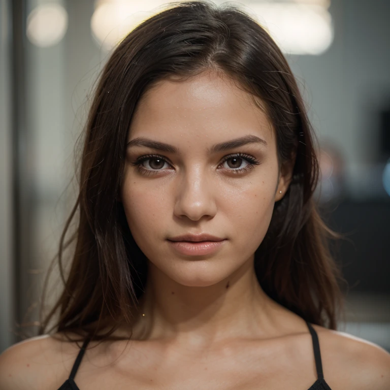 Photo of a stunning girl,very beautiful teenage model, 18 year old Brazilian girl, close-up of face, long hair on one side, heavy bust 36DD, looks into the camera, symmetric eyes, Symmetrical facial treatment, Photorealisti, photographic, Path tracking, specular lighting, volumetric facial lighting, The path of the traced hair, Visible shadows, complicated, well thought out,(8K, RAW-Foto, best quality, masterpiece: 1.3), (realisti, photorealisti: 2), extremely detail, (highly detailed skin: 1.2), black linen,black bra, pretty white nightgown, Nightdress in black,less than 1 meter at the surface, front, Focus on the camera, Focus on face and shoulders