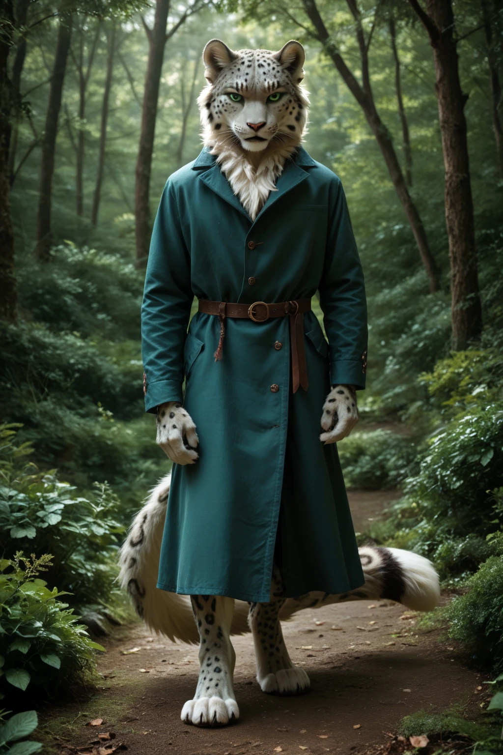score_9, score_8_up, score_7_up, score_6_up, detailed background, full body, anthro snow leopard, stands upright and straight, front view, angry look, detailed fur, solo, high quality, furred body, fluffy, green eyes, looks at the viewer, strong pattern all over the body, summer meadow in the forest garden, highly detailed, realistic fur, photorealism, photorealistic, fighter