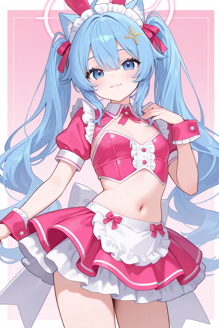 multicolored hair, light blue hair, pink hair, twin tails, wind,