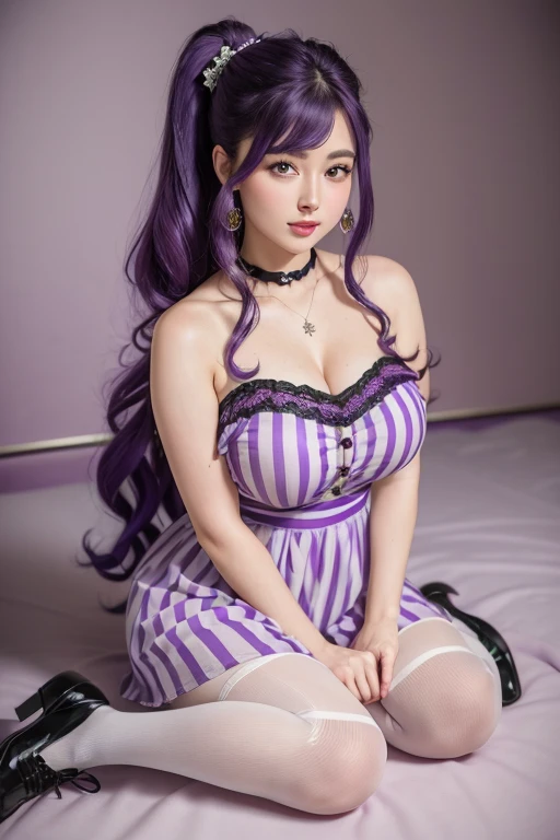 Colorful hair(Purple and blue gradient)、short twintails、beautfull woman、Eyes that seem to be sucked in、Official art、masterpiece、Extremely delicate modeling、beste-Qualit、Hphotorealistic、8k picture、hiquality、large full breasts、Princess、s Pajamas、Infant face、