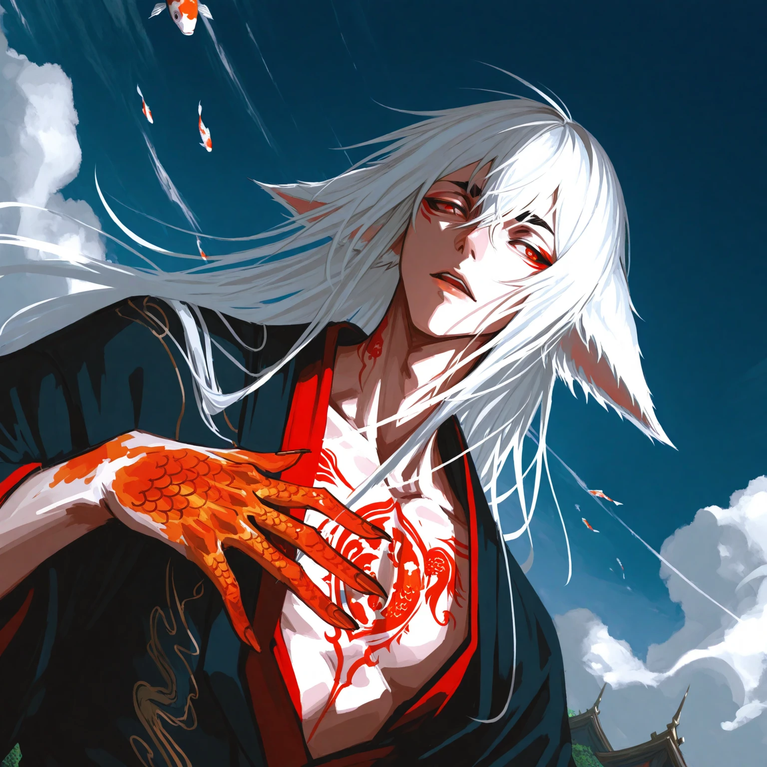 close-up of a demon, casimir art, Shigenori Soejima illustration, Boris Vallejo. daemon, infected with mushrooms, cutting your skin, drinks alcohol, flowing down his body and mixing with the blood on the floor. detailed drawing of an anime character, detailed Key anime art, demon Fantasy, beautiful demon in demon slayer art, Taisho Roman, a clear portrait in the role-playing game genre, Masamune Shiro, Key anime art