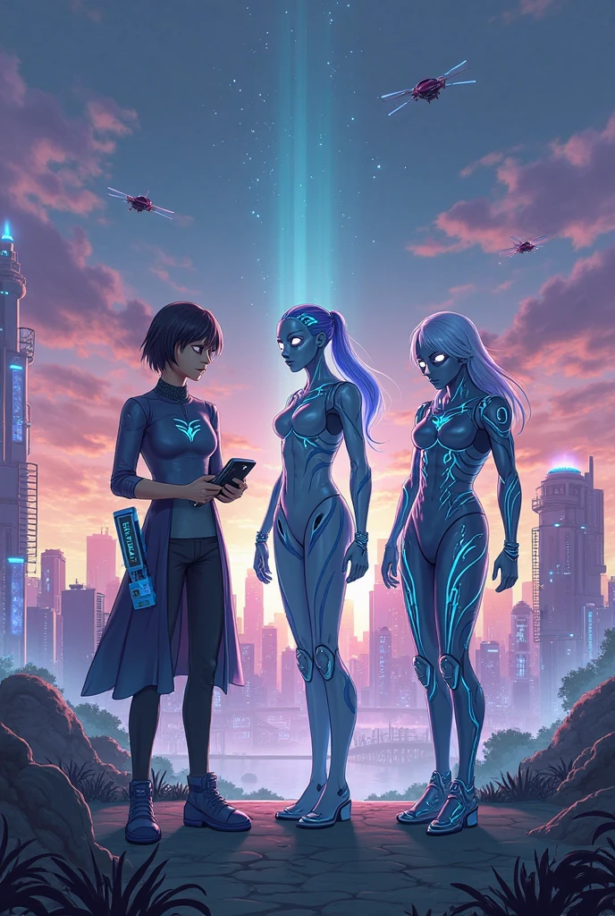 Futuristic astronauts in Futuristic City with Futuristic City as the background, Translucent mechanical female astronaut,Mechanical joints, Beautiful sci-fi art, Science-fi digital art illustration, Digital cyberpunk art, science fiction digital painting, futuristic digital painting, futuristic concept art, in front of a sci fi cityscape, science fiction digital art, Advanced digital cyberpunk art, Fantastic cyberpunk female astronaut