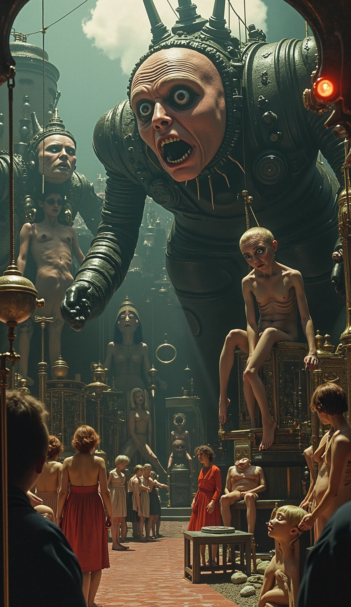 Surrealist Psicopop. Intriguing people in the Circus of Horrors. Clockwork Orange film. cinematic. 8K.