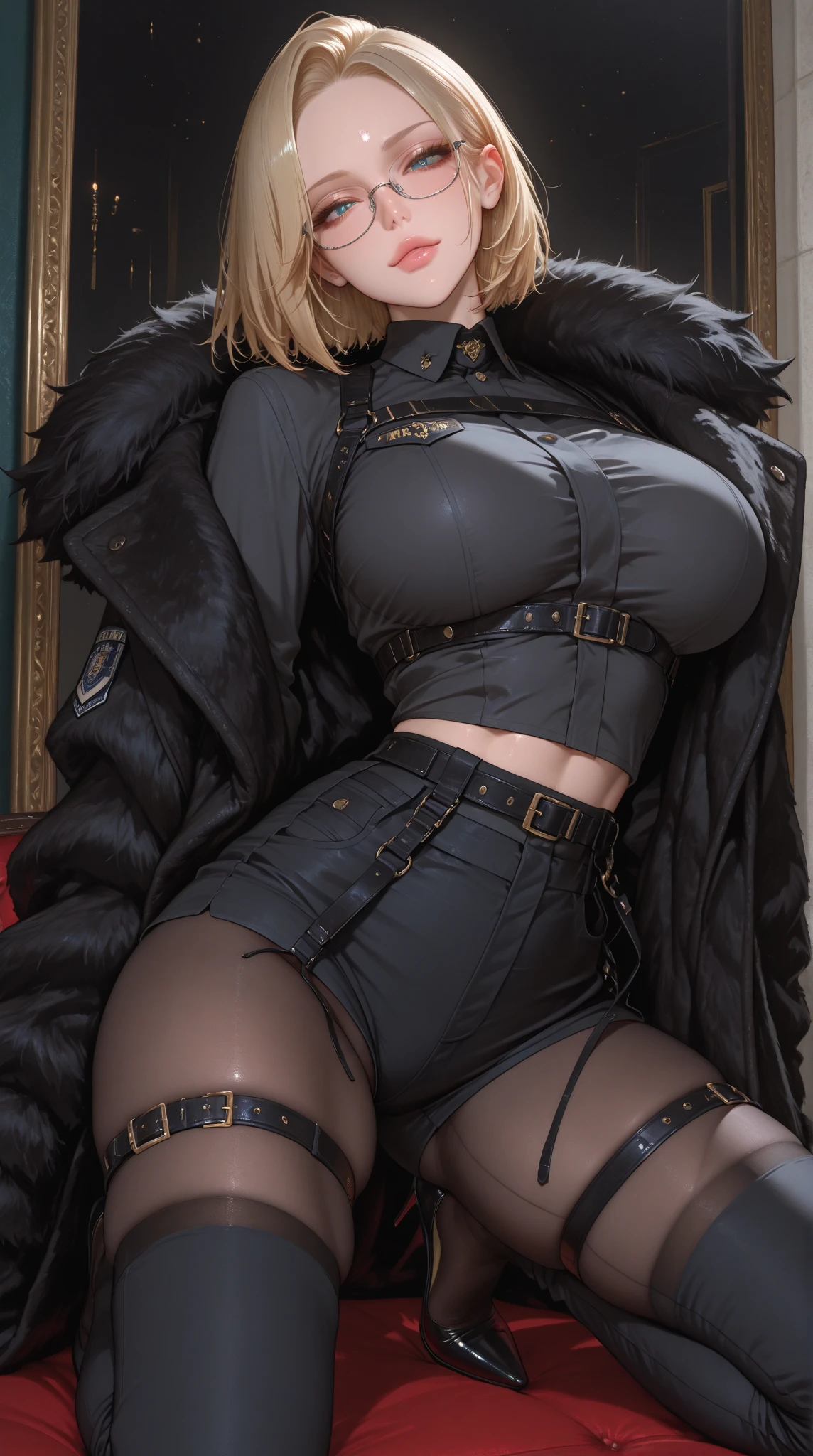 (soviet political poster:1.5), nsfw, (((very vintage faded looking photo))), (full body:1.4), ultrarealistic portrait of a 21 years old busty white blond soviet soldier woman, big bright blue eyes, long curly blond hair, ww2 soviet uniform, (huge overflowing drooping ), large areolas, large nipples, (dirty skin), full naked except open jacket uniform, black garter belt and stockings, high heels, dirty clothes, smiling face,(gorgeous facial features:1.1),((sexy pose, presenting pussy )), in front of a snowy Kremlin,(ultra quality, ultra detail:1.5), extremely realistic, (best image, best quality:1.8), deep focus, (scale and eye details and highlights:1.5),(unreal engine:1.5), (in the style of dmitri moor and georgii kibardin and vera gitsevich:1.5) 