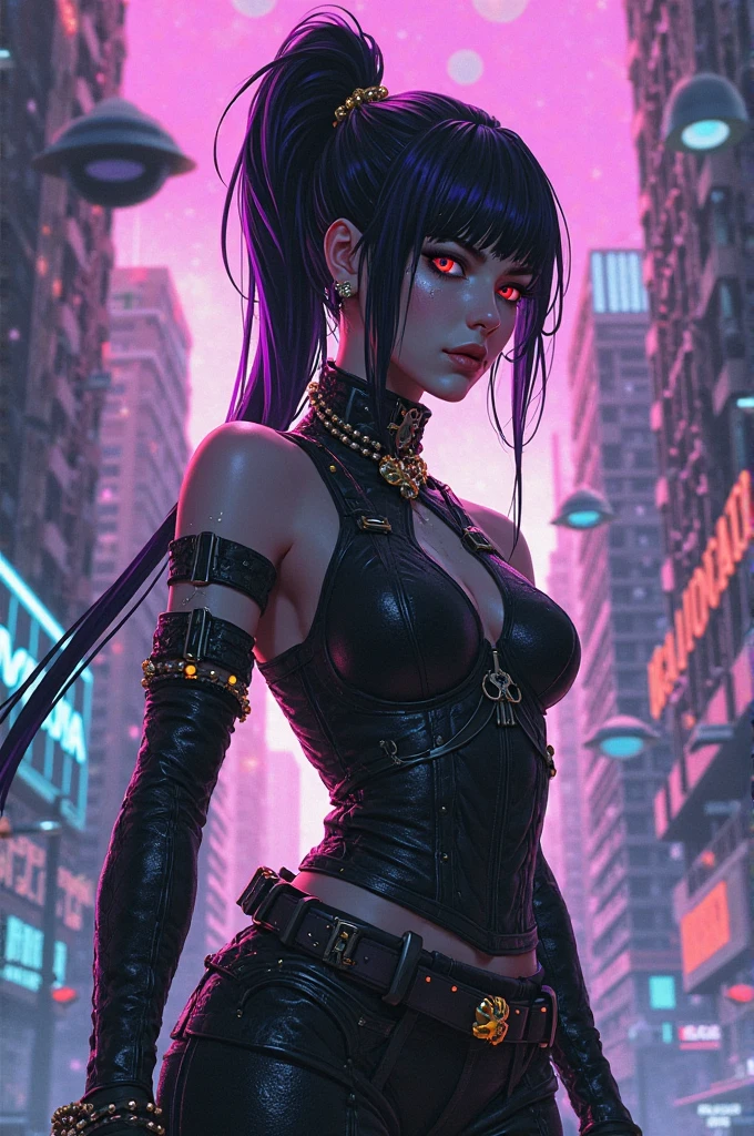 arafed woman with blue hair and tattoos posing on a railing, dark cyberpunk illustration, seductive cyberpunk dark fantasy, cyberpunk art style, cyberpunk angry gorgeous goddess, cyberpunk beautiful girl, cyberpunk themed art, cyberpunk girl, jet black haired cyberpunk girl, female cyberpunk anime girl, cyberpunk artstyle, cyberpunk dark fantasy art, cyberpunk 2 0 y. o model girl