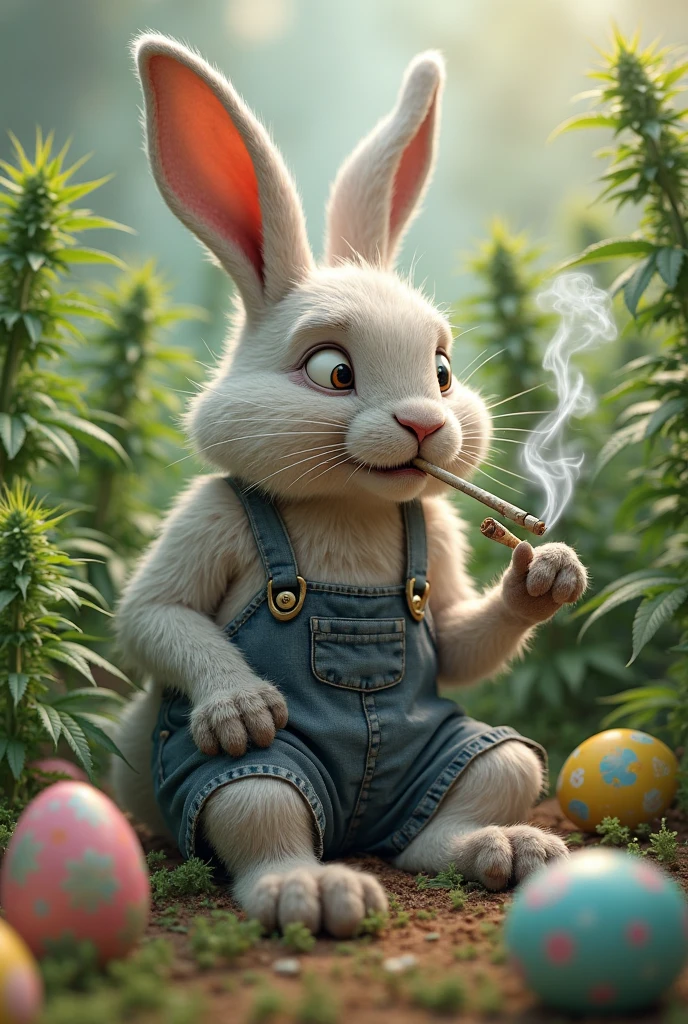 Big rabbit holding marijuana flower