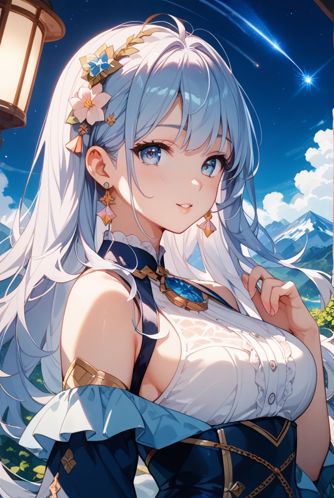 (((Highest quality, 8k, masterpiece: 1.3)), \(One woman, Giant Goddess, Wearing a thin cloth, Shiny Hair, smile, Holding the Earth in My Heart:1.5, universe space\)