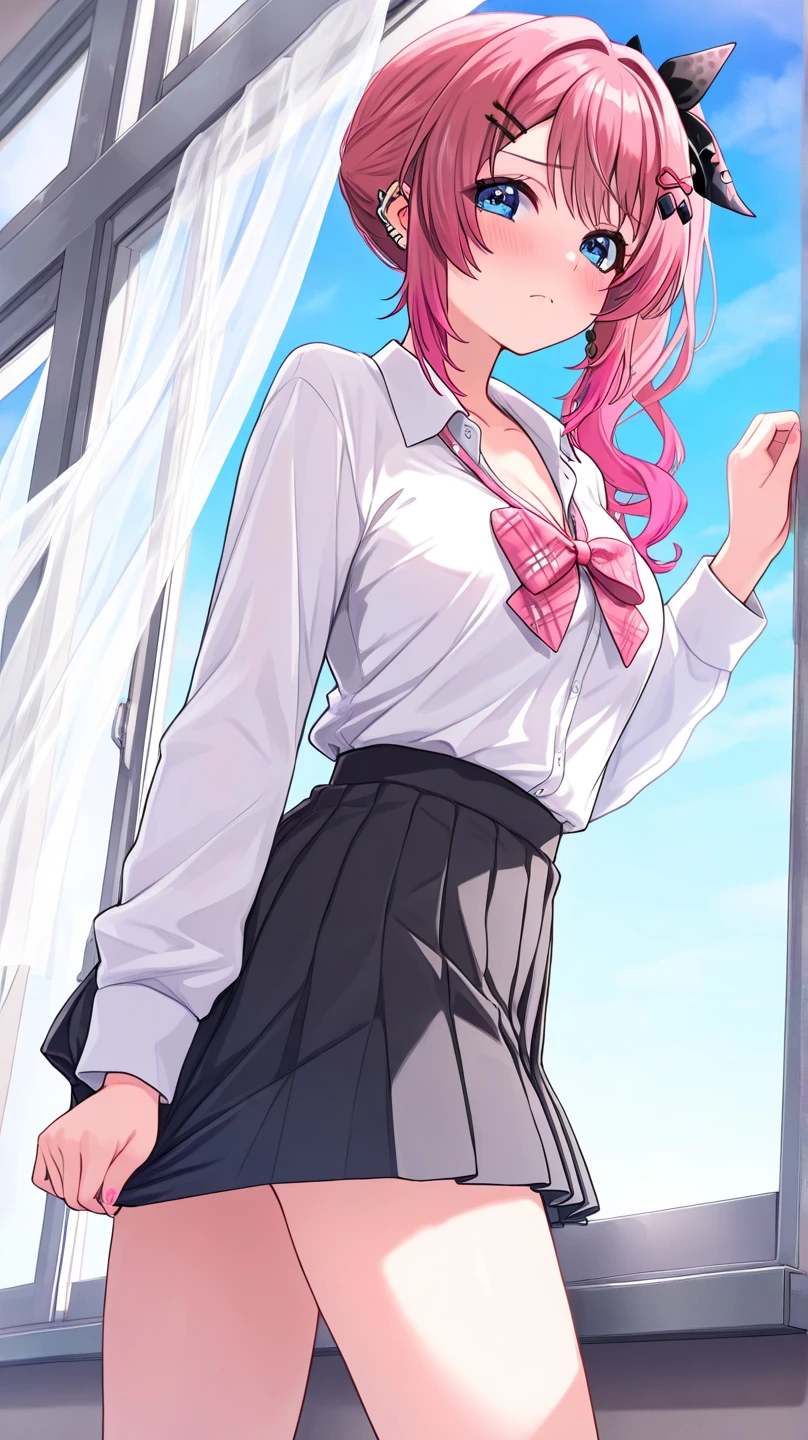 (masterpiece,highest quality,超A high resolution),japanese woman, (((Very beautiful 25 year old girl))), pretty girl、look at the photographer、 ((beautiful low ponytail)), super cute face, glossy lips, double eyelids in both eyes,natural smile、 natural makeup, long eyelashes, shiny smooth hair、center image, perfect limbs, perfect anatomy,(((Tight Skirt)))、(((look back)),wet with sweat,