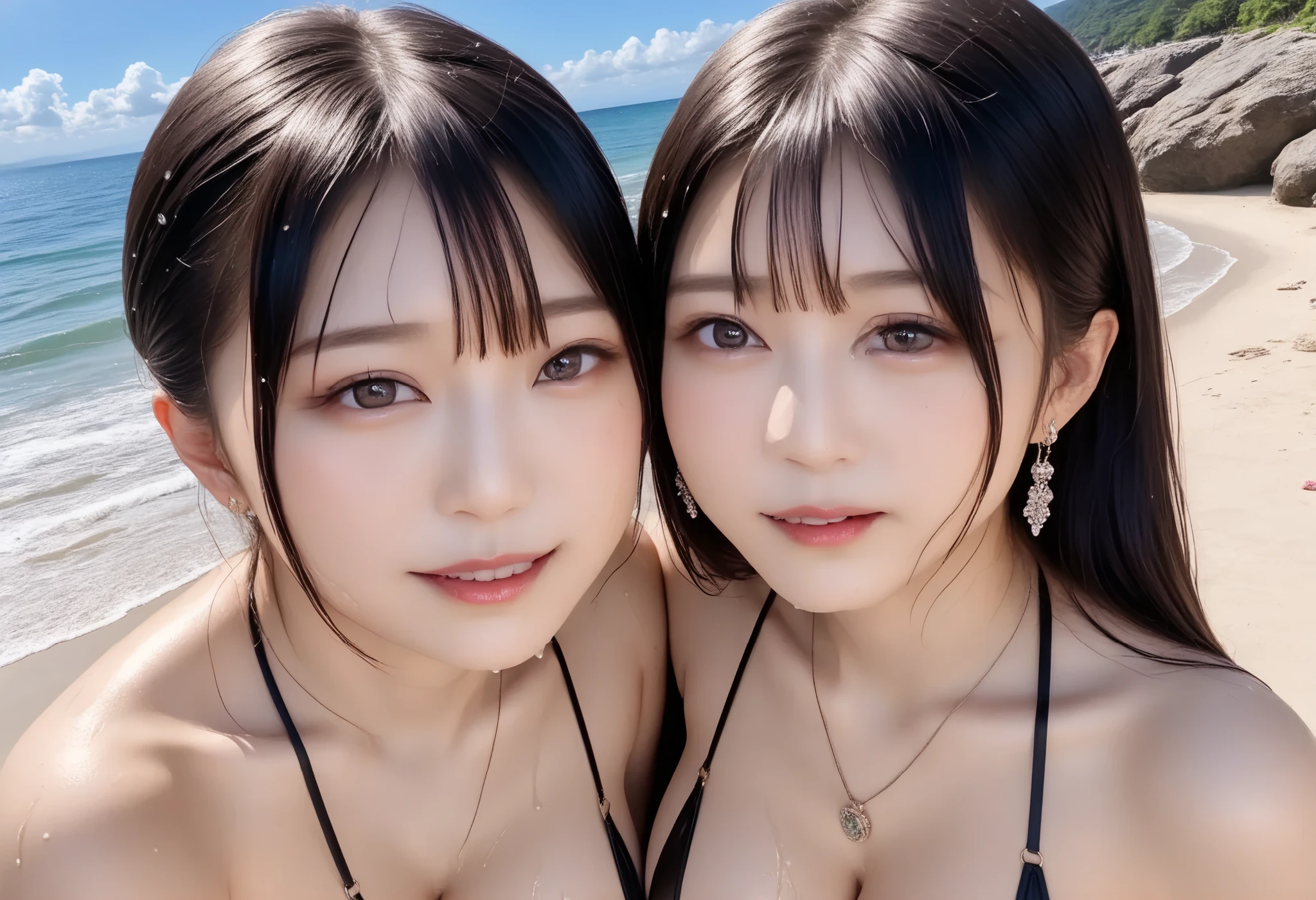 best quality 、High Quality 、 最high resolution、high resolution、8K quality、high image quality 、best quality、 masterpiece 、Immersive video、 very realistic images 、Realistic painting、 perfect details 、 high contrast 、High fidelity、 perfect picture without blur、Close to reality、 images reproduced in every detail、 detailed and realistic weapon 、 detailed and realistic human skin 、 realistic faces down to the smallest detail、 Realistically detailed eyes 、 Realistic lips drawn down to the smallest detail 、 Detailed and real teeth、Realistic Ears、 Realistic hair 、((Japanese Models))、((adult female))、((mature woman))、((adult face))、(( black hair))、((Big Breasts))、((slim and perfect mature body))、(((Wet skin all over )))、(((Slingshot Micro Swimsuit)))、((Guam Islands))、((Gravure photo session on the beach,sexy gravure pose))、(((Full body video from head to toe,)))、(((Random angle of view)))