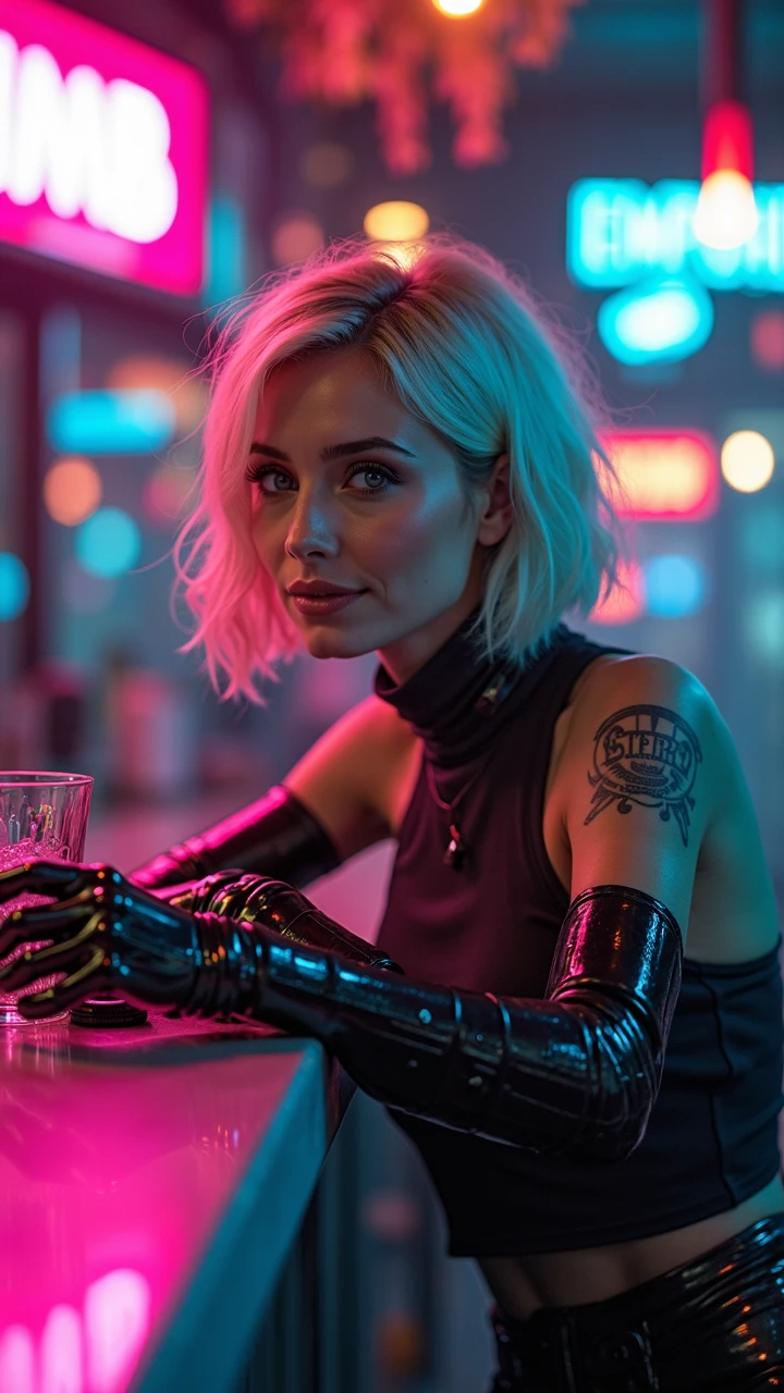 sketch, cyberpunk 2077 woman in a bar, girl, cyberpunk face implants
 <lora:sketch_style:1>