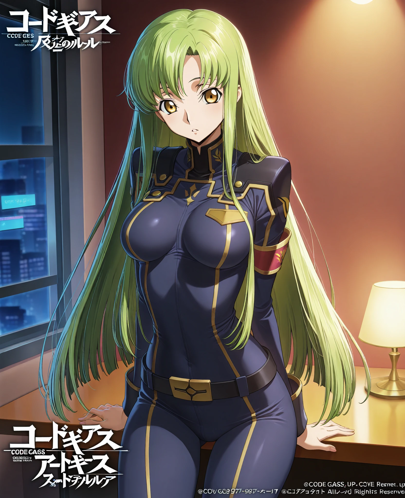 codeGeass <lora:codeGeass_offset:1>, c.c., 1girl, ass, boots, green hair, high heels, long hair, looking back, solo, thigh boots, thighhighs, yellow eyes, sitting