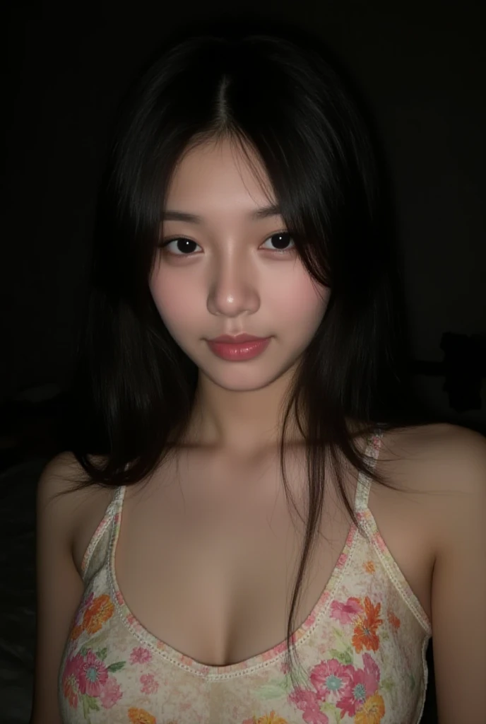 (full body shot:1) angle from below, photorealistic image of a woman, ultrarealistic, photography, straight long black hair, asian woman, beautiful cute y asian 20 years old woman, hourglass figure, perfect body, Flirty look, natural bigong eyelashes, cat eye make-up, double eyelids, sexy pose, ero pose, sedupose, big breasts,  big tits  a sexy Solid r Decoration Cross Tie ter Neck Crop Cami Top , skirt, beautiful scenery ,sexy pose, selfie
