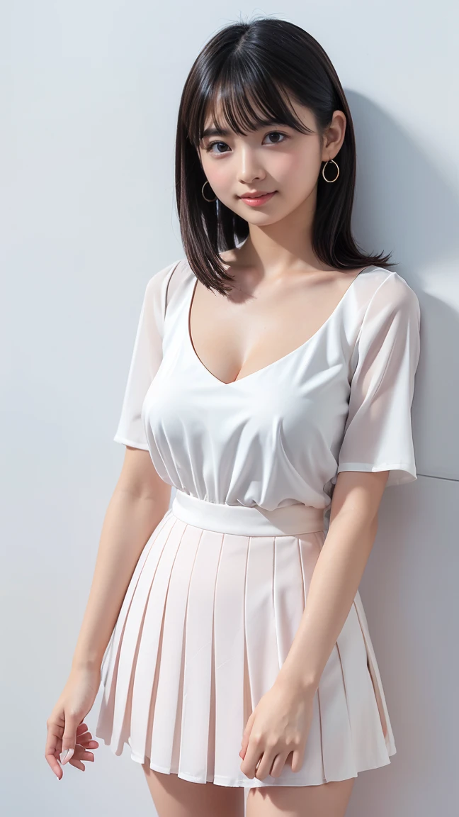 ((top-quality、​masterpiece、photographrealistic:1.4、in 8K))、beautiful japanese female１a person、28 instars、delicate and beautiful face、Eyes and faces with detailed、(very very gigantic :1.2)、（Wear a blouse:1.3）、（Walking in the downtown area）、(Full body:1.2)、A smile、Beautiful lighting、Textured skin、Super Detail、high detailing、High quality、hight resolution、（looking at the viewers）、beautiful hairl、(breasts forcus)、